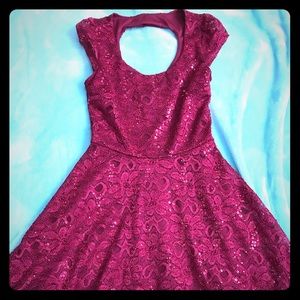 Burgundy floral lace dress with sequins